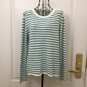 GUC August Mist Green White Stripe Long Sleeve Knit Sweater Small